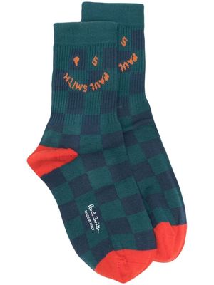 Paul Smith checked ribbed-knit logo socks - Green