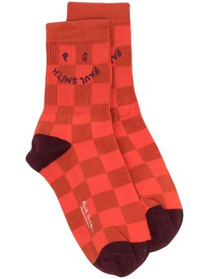 Paul Smith checked ribbed-knit logo socks - Orange