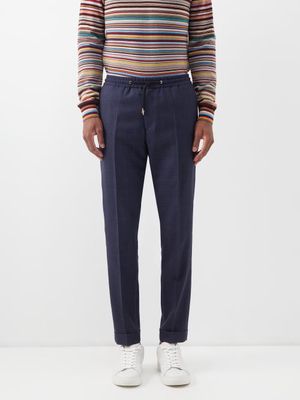 Paul Smith - Drawstring-waist Checked Wool Trousers - Mens - Navy
