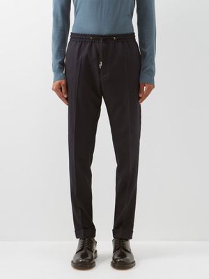 Paul Smith - Drawstring-waist Pleated Wool Trousers - Mens - Navy