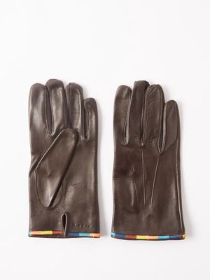 Paul Smith - Embroidered Striped-cuff Leather Gloves - Mens - Brown