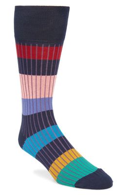 Paul Smith Errol Stripe Cotton Blend Crew Socks in Navy