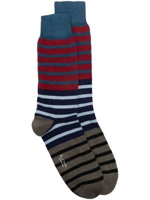 Paul Smith fine-knit striped ankle socks - Blue