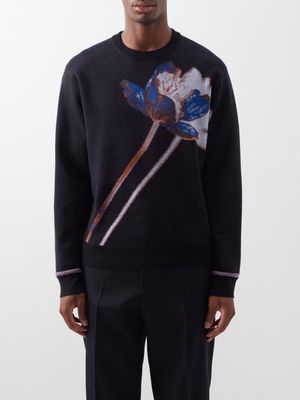 Paul Smith - Floral-intarsia Wool Sweater - Mens - Navy Multi
