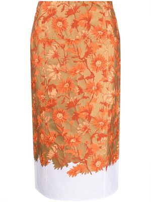 Paul Smith floral print straight skirt - Orange