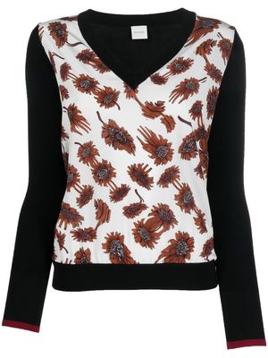 Paul Smith floral-print V-neck jumper - Black