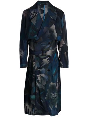 Paul Smith graphic-print single-breasted coat - Blue