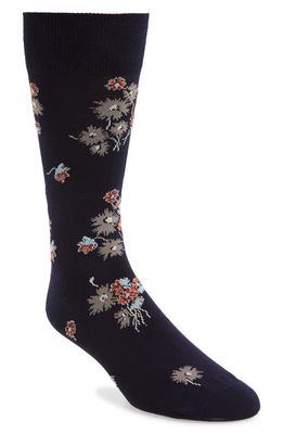 Paul Smith Narcissi Floral Cotton Blend Dress Socks in Navy