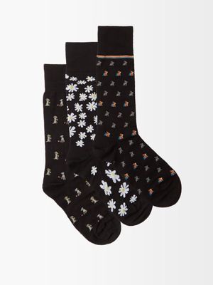 Paul Smith - Pack Of Three Novelty-print Cotton-blend Socks - Mens - Black Multi