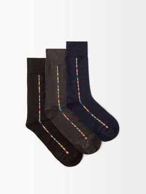 Paul Smith - Pack Of Three Signature Stripe Cotton-blend Socks - Mens - Black Multi