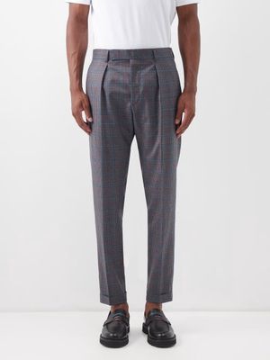 Paul Smith - Pleated Checked Wool-blend Suit Trousers - Mens - Grey Multi
