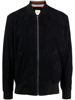 Paul Smith ribbed-trim suede bomber jacket - Blue