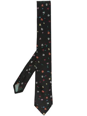 Paul Smith silk floral-embroidered tie - Black