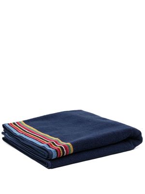 Paul Smith stipe-detail embroidered-logo towel - Blue