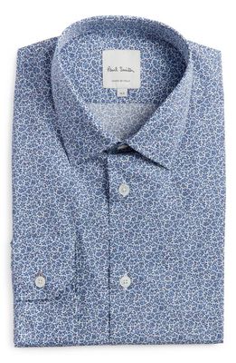 Paul Smith Tailored Fit Floral Cotton Dress Shirt in Green-Blue