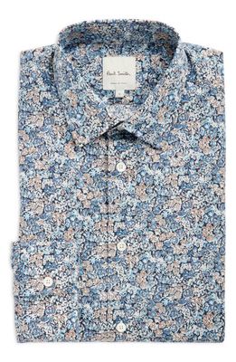 Paul Smith Tailored Fit Floral Cotton Dress Shirt in Petrol Blue