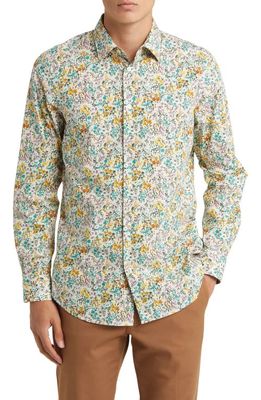 Paul Smith Tailored Fit Floral Cotton Dress Shirt in Whites