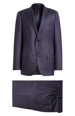 Paul Smith Tailored Fit Stripe Stretch Cotton Suit in Purple