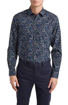 Paul Smith Tailored Fit Vine Print Dress Shirt in Navy