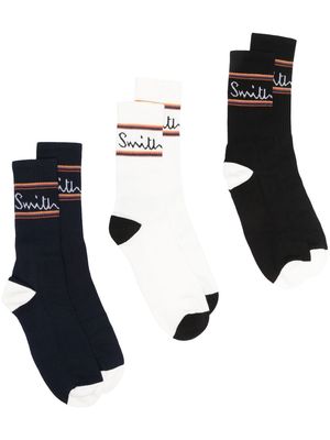 Paul Smith three-pack intarsia-knit logo socks - Blue