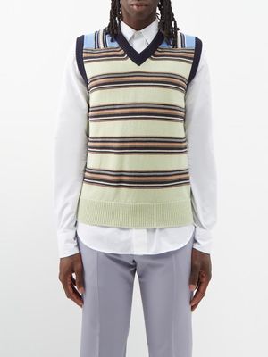 Paul Smith - V-neck Organic Cotton-blend Vest - Mens - Cream Multi