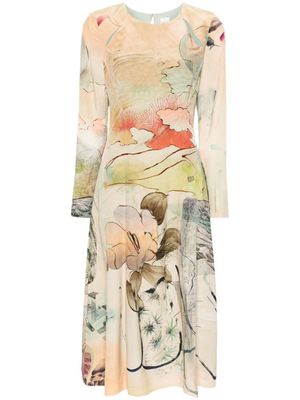 Paul Smith watercolour-print silk midi dress - Neutrals