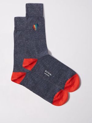Paul Smith - Zebra-embroidered Cotton-blend Socks - Mens - Blue Multi