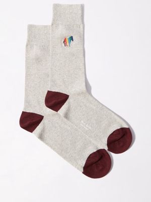 Paul Smith - Zebra-embroidered Cotton-blend Socks - Mens - Grey Multi