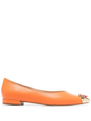 Paul Warmer crystal-embellished leather ballerina shoes - Orange