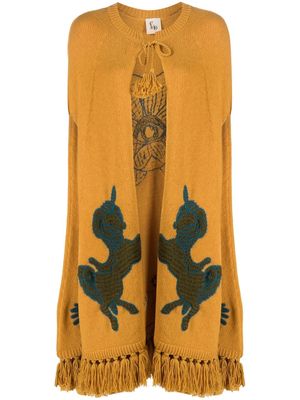 PAULA embroidered knitted cape - Yellow