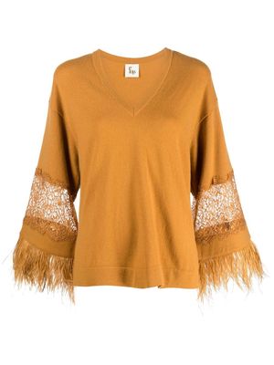 PAULA floral-lace detail knitted top - Orange
