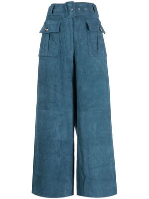 PAULA wide-leg suede trousers - Blue