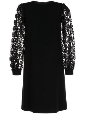 Paule Ka embroidered tulle-sleeve midi dress - Black
