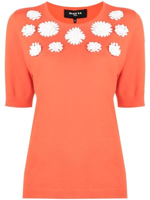 Paule Ka floral-appliqué knitted cotton top - Orange