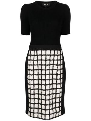 Paule Ka grid-pattern ribbed-knit dress - Black