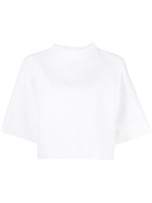 Paule Ka mock-neck cotton-blend T-shirt - White
