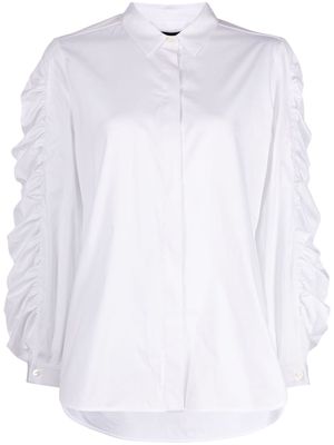 Paule Ka ruched-detail satin poplin shirt - White