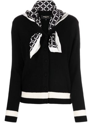 Paule Ka scarf-detail wool cardigan - Black