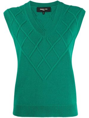 Paule Ka V-neck argyle-knit top - Green