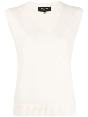 Paule Ka V-neck argyle-knit top - White