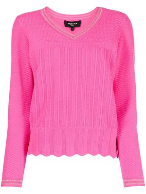 Paule Ka V-neck cable-knit jumper - Pink