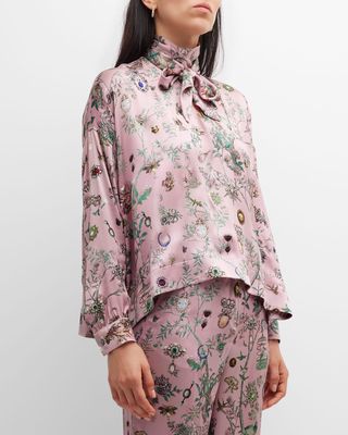 Pauline De Rothschild Printed Tie-Neck Blouse