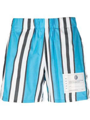 Paura logo-patch striped shorts - Blue