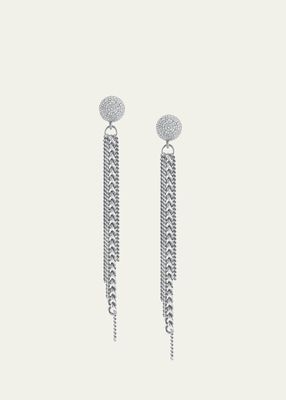 Pave Diamond Dome Stud Earrings with Chain Fringe Drops
