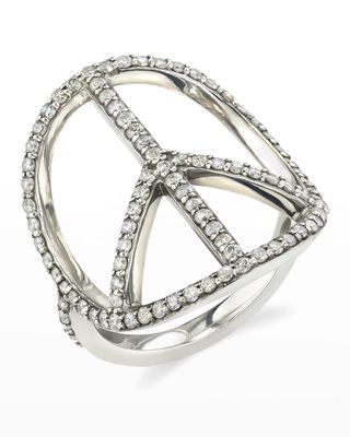 Pave Diamond Peace Sign Ring, Size 7