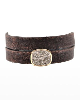Pave Medallion Leather Wrap Bracelet