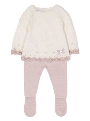 Paz Rodriguez crochet-trim knitted babygrow - Neutrals