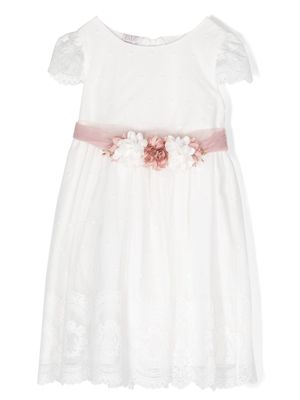 Paz Rodriguez faux-flower lace-trim dress - White