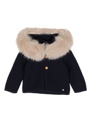Paz Rodriguez faux-fur hood knitted jacket - Blue