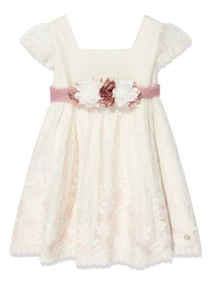 Paz Rodriguez floral-appliqué lace dress - Neutrals